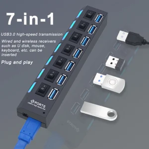 7 port Usb 3.0 hub with power adapter/ industrial usb hub 7 port